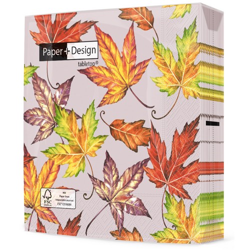 20 Servietten Fall leaves - Bunte, einzelne Herbstblätter 33x33cm