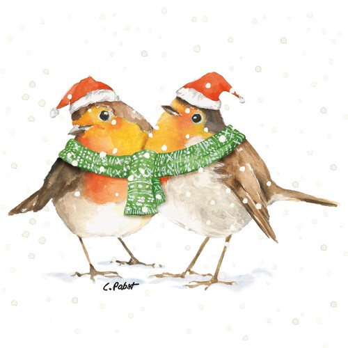 20 Servietten Frida & Fritz Winter - Wintervögel verbunden 33x33cm