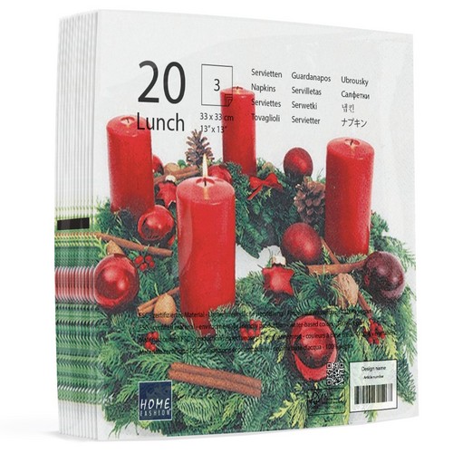 20 Servietten Advent Wreath - Adventskranz mit Kerzen 33x33cm