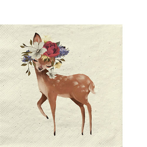 20 kleine Cocktailservietten nachhaltig Gras Cute Deer - Reh mit Blumenschmuck 25x25cm