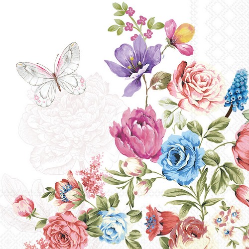 20 Servietten Alba  - Herrliches Arragement an Blumen 33x33cm