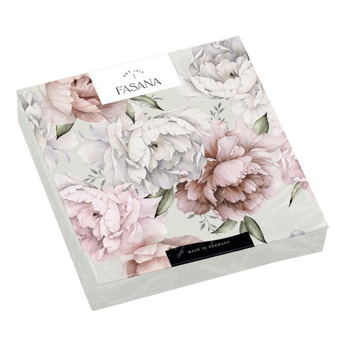20 Servietten Peonies on cream - Pfingstrosen auf grau 33x33cm