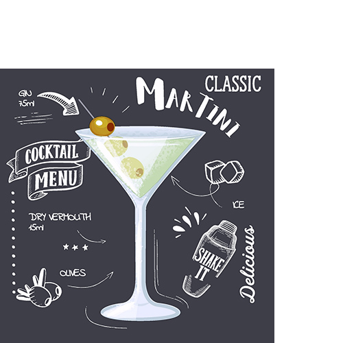 20 kleine Cocktailservietten Martini Black - Martini trinken 25x25cm
