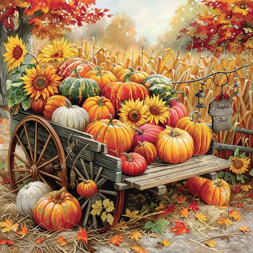 20 Servietten Pumpkin Harvest - Kürbiswagen am Feld 33x33cm