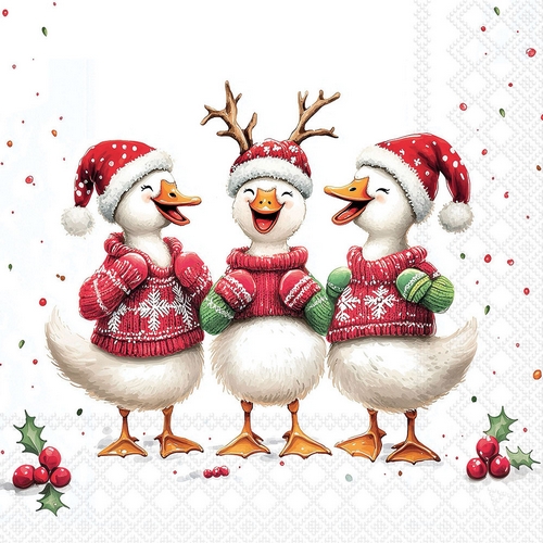 20 Servietten Jolly Ducks - Weihnachtliches Enten-Trio 33x33cm