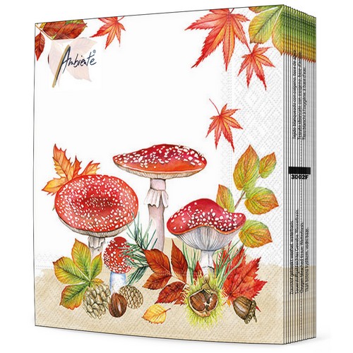 20 Servietten Fly Agaric Group - Fliegenpilze an Herbstblätter 33x33cm