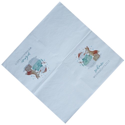 20 Servietten Schöne Weihnachtszeit - Fuchs baut Schneemann 33x33cm
