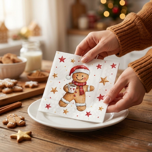 20 Servietten Cocoa and Cookie - Lebkuchenfigur mit Kakao 33x33cm
