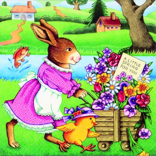 RP 20 Servietten A little Spring for you - Osterszene Blumenwagen 33x33cm