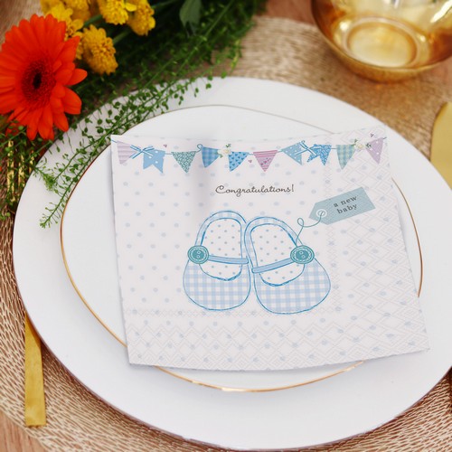 20 Servietten Baby Shoes blue - Babyschuhe in blau 33x33cm