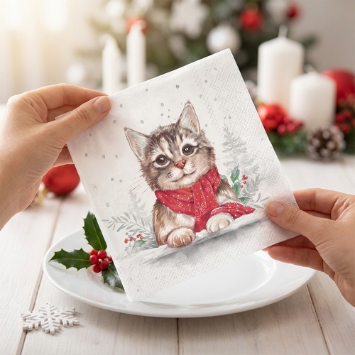 20 Servietten Minou - Niedliche Katze mit Schal 33x33cm
