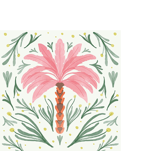 20 kleine Cocktailservietten Palm Oasis - Palmen-Muster rosa 25x25cm