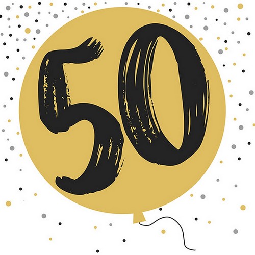 20 Servietten Golden Fifty - 50 auf goldenen Ballon 33x33cm