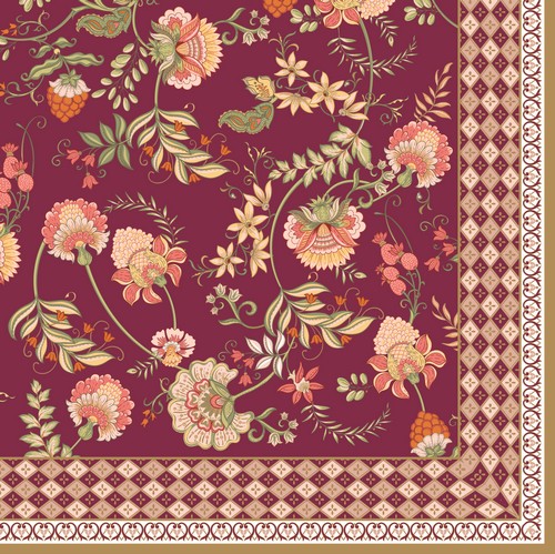 20 Servietten Magie D´orient - Folk Blumenmuster bordeaux 33x33cm