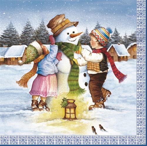 20 Servietten Kids Building a Snowman 33x33cm