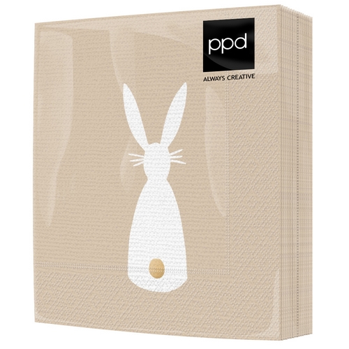 20 Servietten Bunny Canvas taupe - Silhouette Hase weiß-taupe 33x33cm