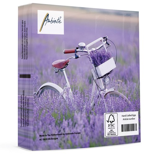 20 Servietten Bike in Lavender Field - Fahrrad im Lavenderfeld 33x33cm