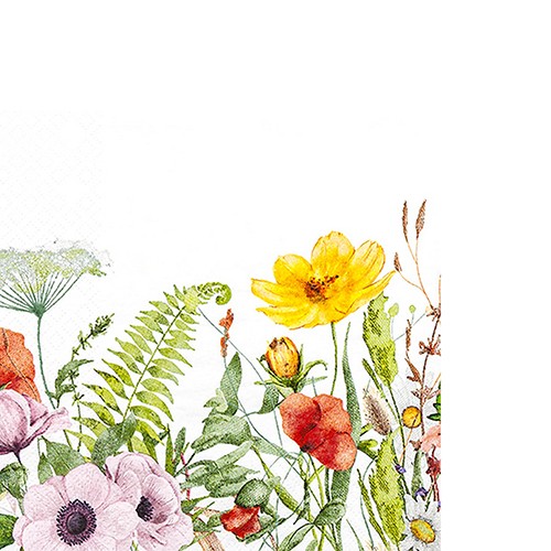 20 kleine Cocktailservietten Field of Flowers - Blumenwiese naturell 25x25cm