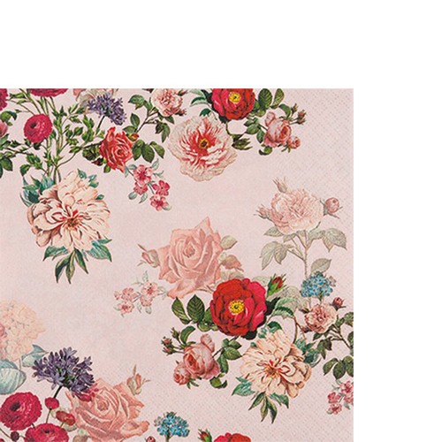 20 kleine Cocktailservietten Elisabeth rose - Vintage Blumen-Komposition rosa 25x25cm