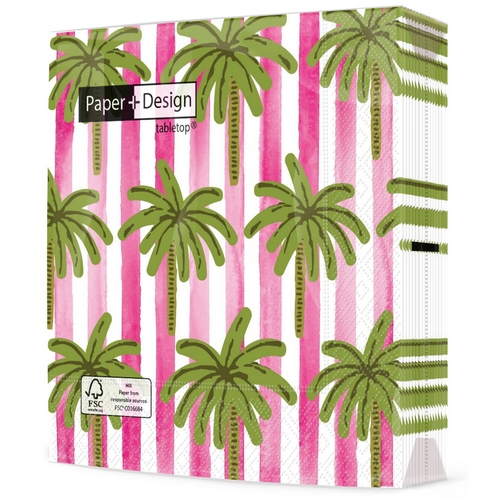 20 Servietten Cabana palms - Palmen-Muster auf Streifen 33x33cm