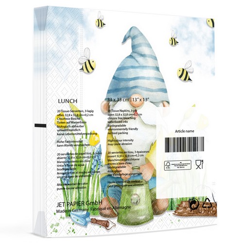 20 Servietten Garden Gnome - Fleißiger Gartenwichtel 33x33cm