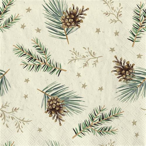 20 Servietten nachhaltig Gras Christmas Tradition - Zapfen an kleine Zweige 33x33cm