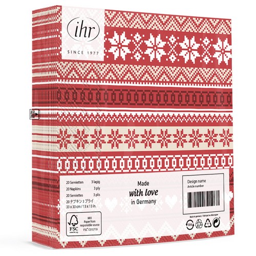 20 Servietten Nordic Pattern red - Nordischer Stil rot 33x33cm