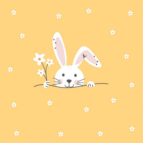20 Servietten Hello Easter - Hase um Blumen gelb 33x33cm
