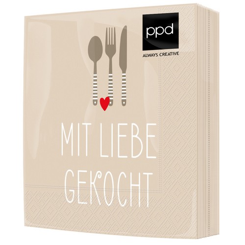 20 Servietten Mit Liebe gekocht - Essen mit Liebe  33x33cm