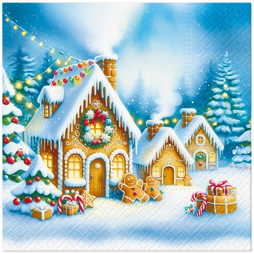 20 Servietten Christmas Lights Village - Lebkuchenhäuser im Winter 33x33cm