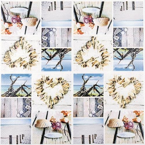 20 Servietten Maritim Still Life - Collage vom Strandbesuch 33x33cm