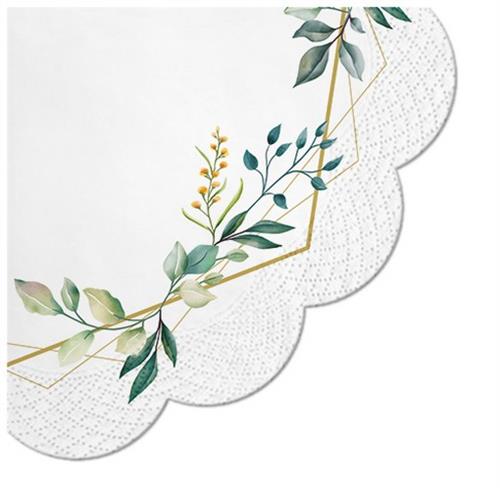 12 Servietten rund Leaves Frame - Goldener Rahmen mit Blätter Ø32cm