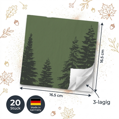 20 Servietten Black Forest - Dunkler Wald auf grün 33x33cm