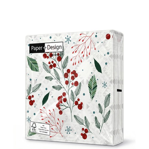 20 kleine Cocktailservietten Festive florals - Natürliche Winter-Elemente 25x25cm
