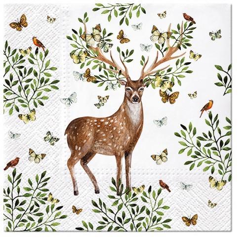 20 Servietten Forest Antlers - Hirsch mit Blättergeweih 33x33cm