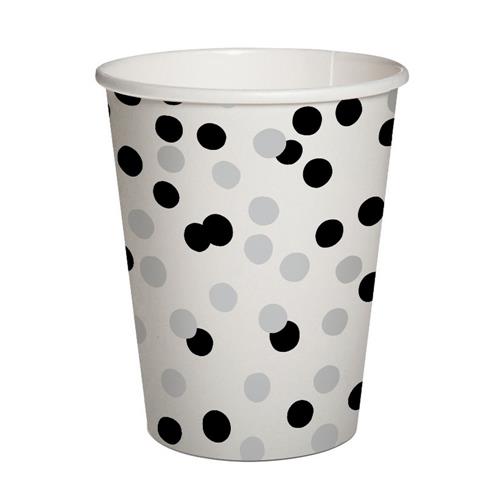 10 Pappbecher Confetti silver-black - Konfetti silber-schwarz 250ml Ø5,5-8cm, H9cm