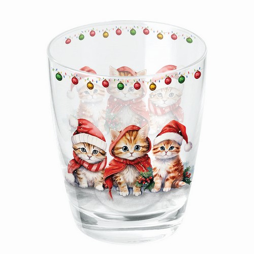 Trinkglas Funny cute Kittens - Katzen in Weihnachtskostüm 0,25L, Ø8cm x Höhe 9,5cm