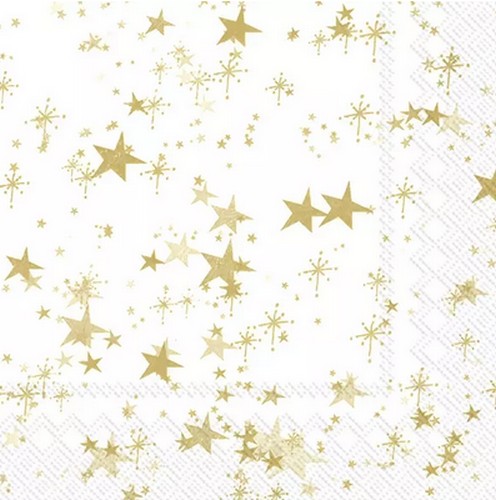 20 Servietten Sternenhimmel white gold - Sternenglanz gold auf weiß 33x33cm