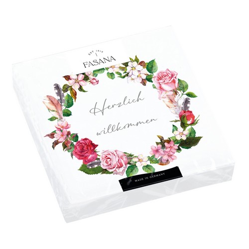 20 Servietten Wreath Willkommen - Willkommen im Rosenkranz 33x33cm