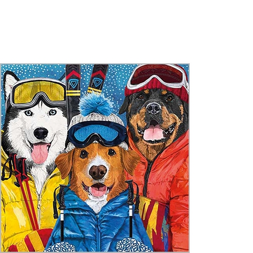 20 kleine Cocktailservietten Ski Dogs - Hunde im Skianzug 25x25cm