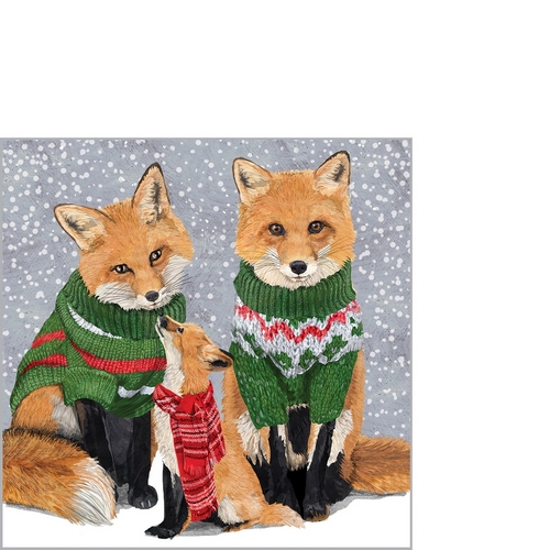 20 kleine Cocktailservietten Sweater Foxes - Füchse im Pullover 25x25cm