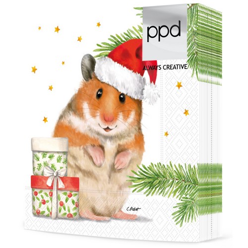 20 Servietten Max - Hamster in Weihnachtsstimmung 33x33cm