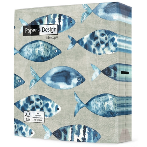 20 Servietten High tide fish - Fische auf Betonfarbe 33x33cm