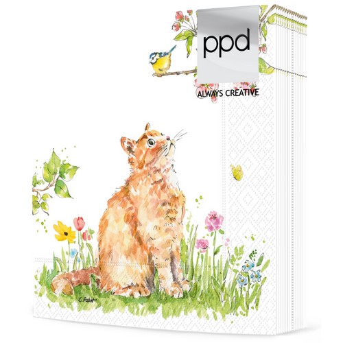 20 Servietten Cat & Bird - Katze beobachtet Blaumeise 33x33cm