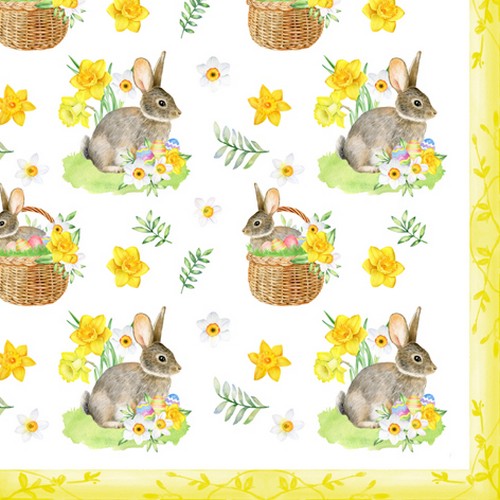 20 Servietten Sweet Easter Mood - Hasen an Korb und Blumen 33x33cm