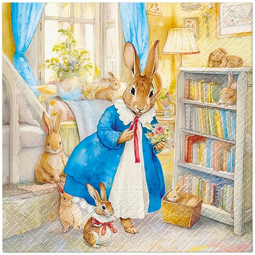 20 Servietten Cozy Home - Hasenfamilie zu Hause 33x33cm