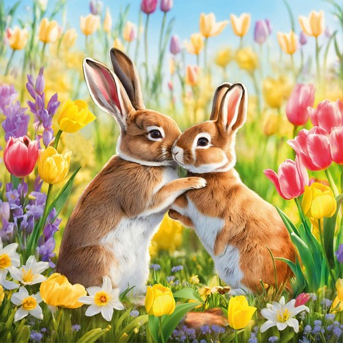 20 Servietten Rabbits in Spring Field - Hasen im Frühlingsfeld 33x33cm