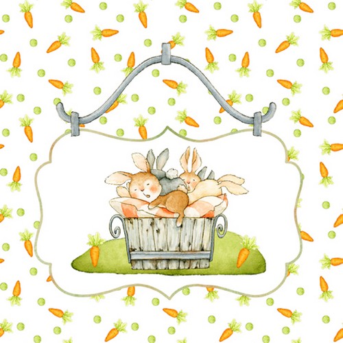 20 Servietten Bunnies in Bucket - Hasen lieben Karotten 33x33cm