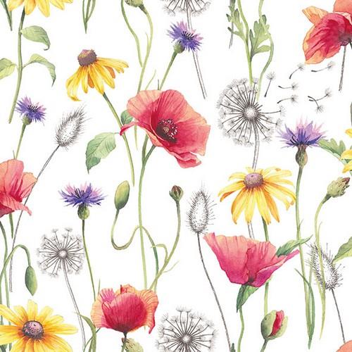 20 Servietten Poppy Meadow - Mohnblumen und Löwenzahn 33x33cm
