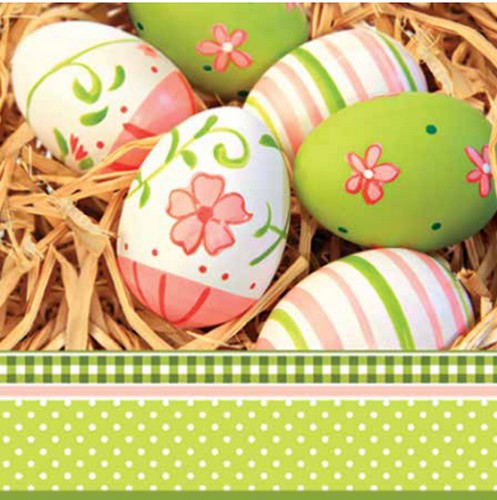 20 Servietten Easter - Ostereier auf Stroh 33x33cm
